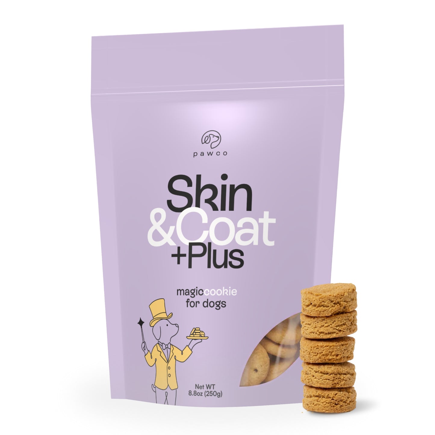 PawCo Magic Cookie Skin & Coat 8.8oz — plant-based functional dog treat cookie for healthy skin and coat