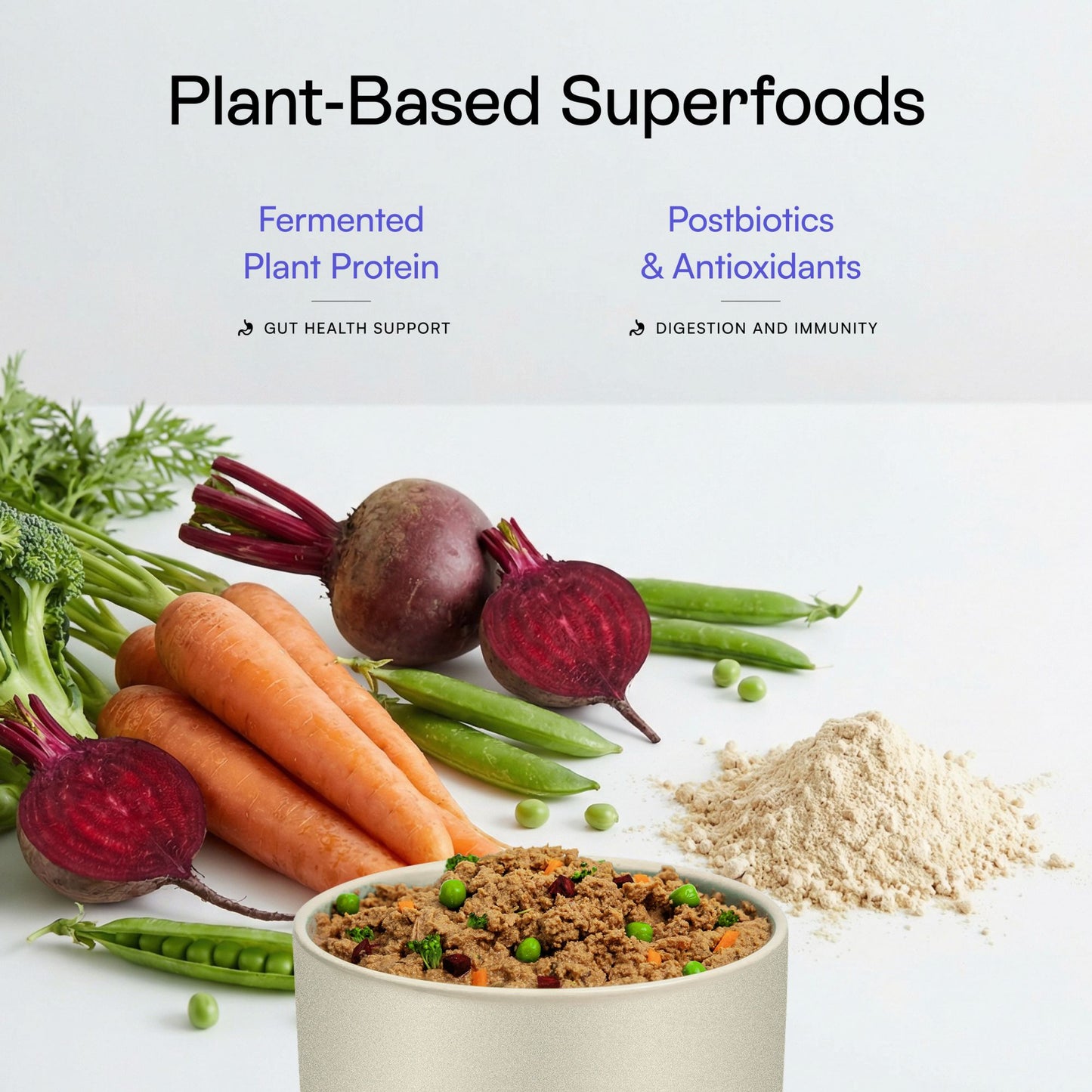 Fermented plant protein, postbiotics, and antioxidants in PawCo LuxBites premium fresh dog food supports digestion, and gut health.
