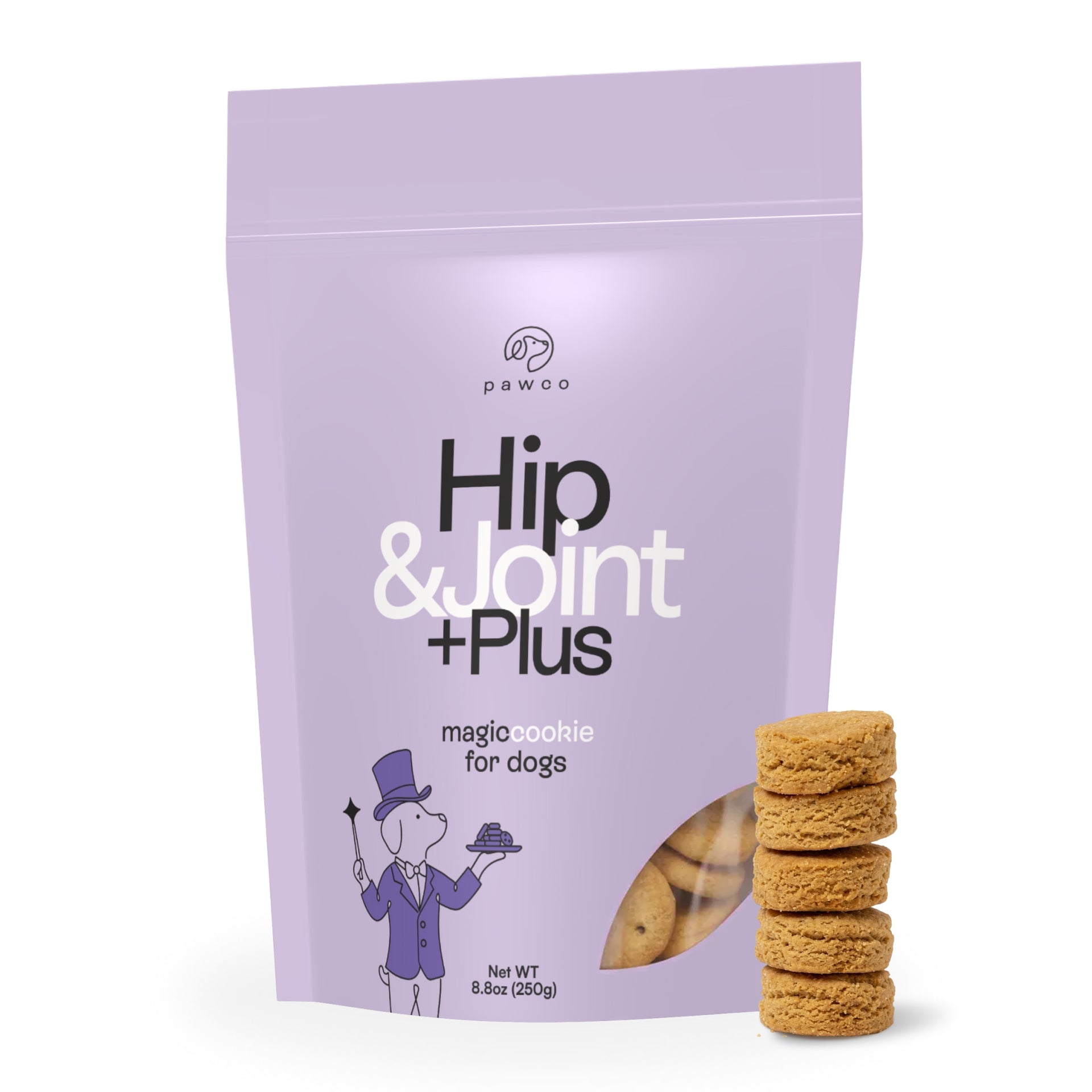 PawCo Magic Cookie Hip & Joint 8.8oz — plant-based functional dog treat cookie for mobility support