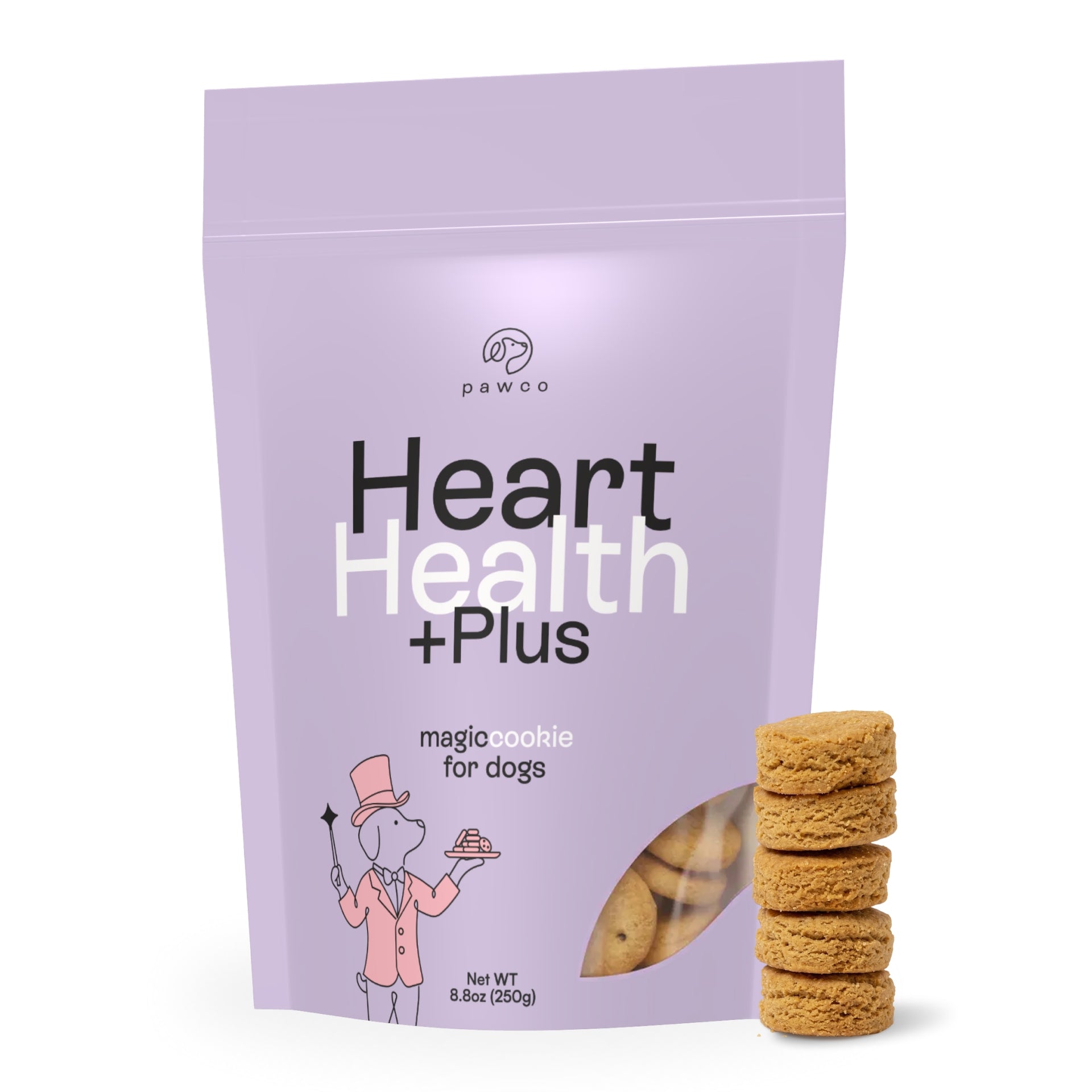 PawCo Magic Cookie Heart Health 8.8oz — plant-based functional dog treat cookie for vitality support