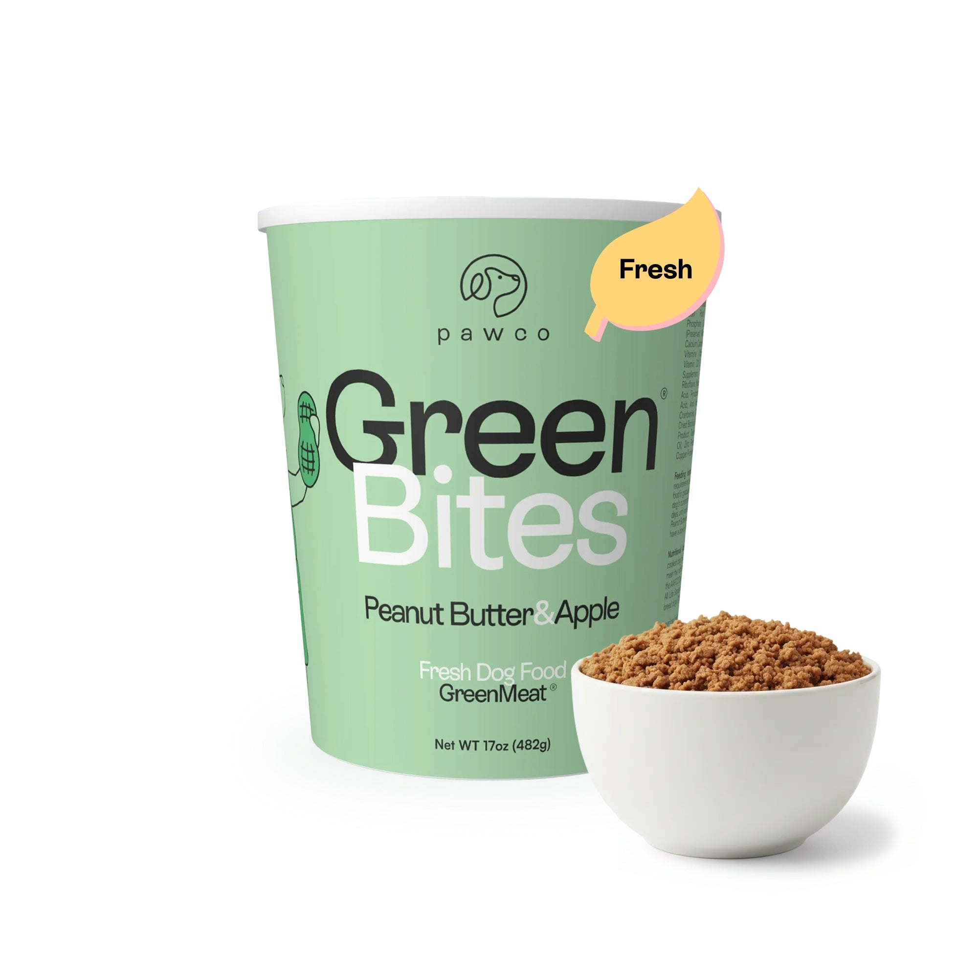 PawCo GreenBites Peanut Butter 17oz — plant-based fresh dog food with peanut butter & apple