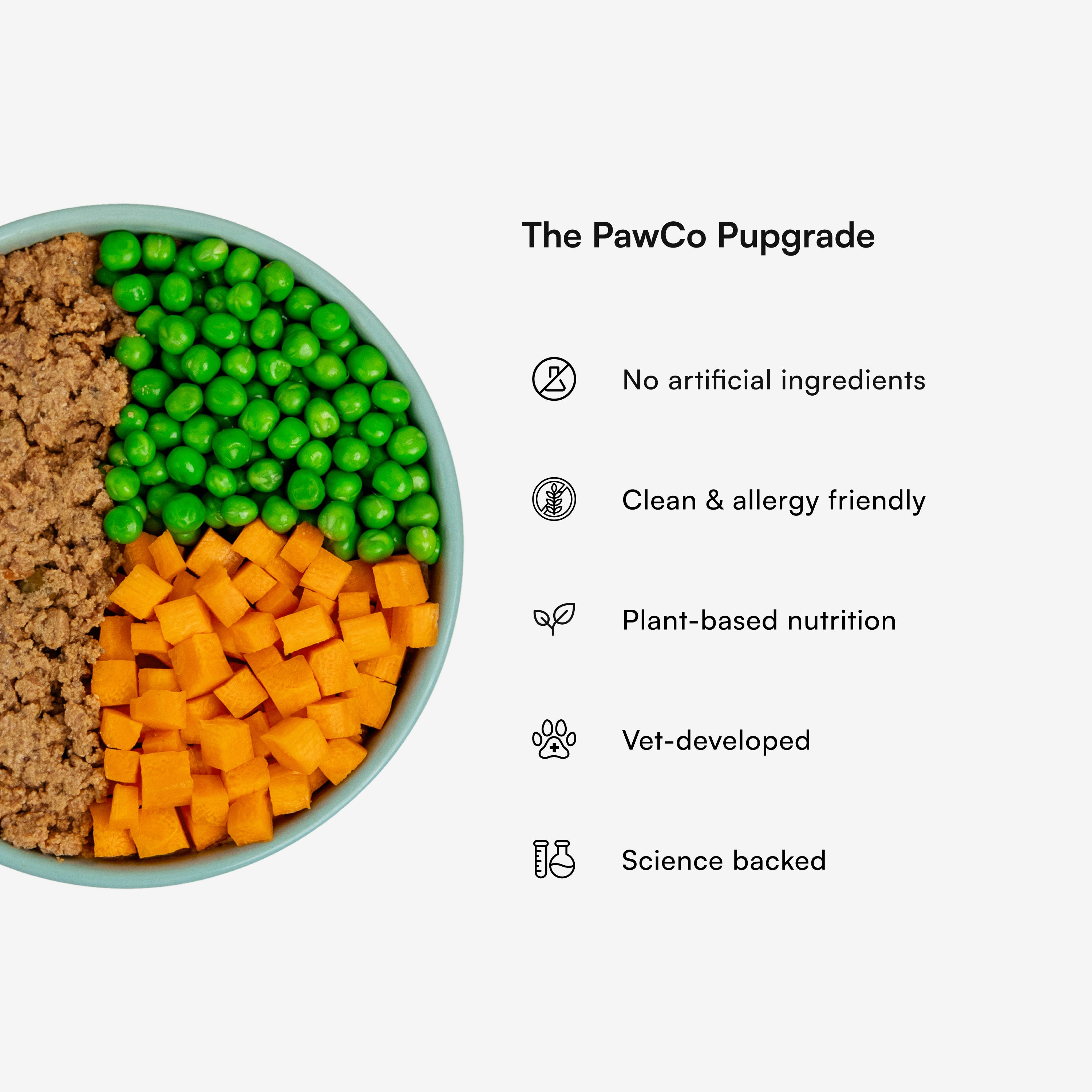 PawCo GreenBites Mixed Veggies — no artificial ingredients, plant-based, clean & allergy friendly, vet-developed, science backed fresh dog food