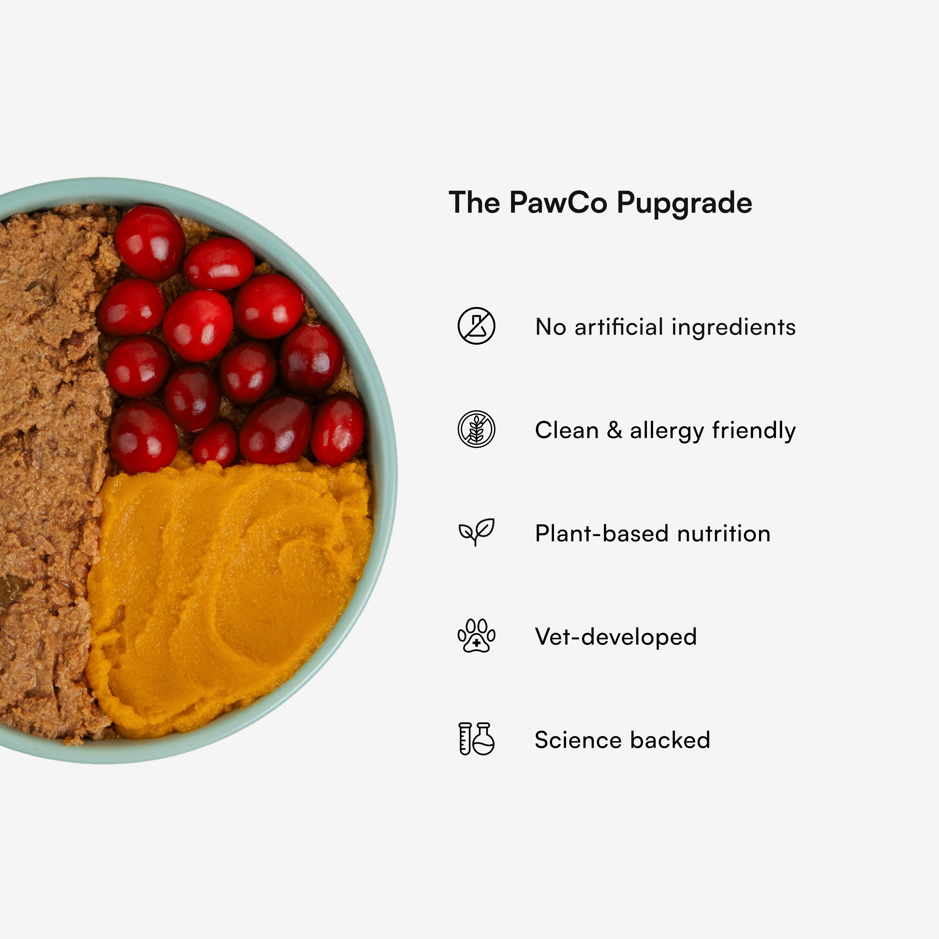 PawCo GreenBites Pumpkin — no artificial ingredients, plant-based, clean & allergy friendly, vet-developed, science backed fresh dog food
