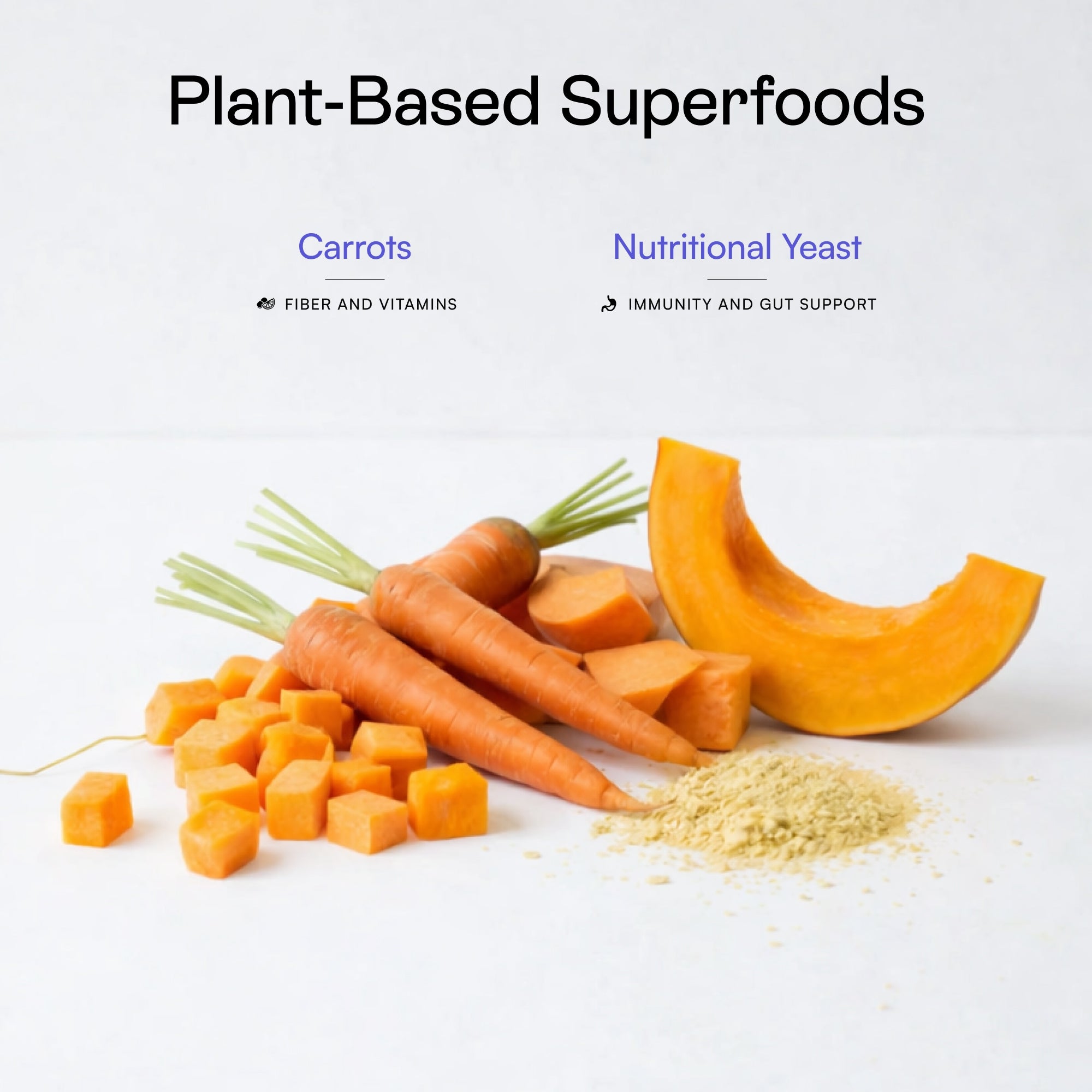 Carrots and nutritional yeast in PawCo Magic Topper supplements fiber and vitamins, and supports immunity and gut health