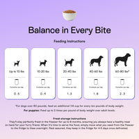PawCo GreenBites fresh dog food feeding guide — 0.5 to 2.3 containers per day based on dog weight