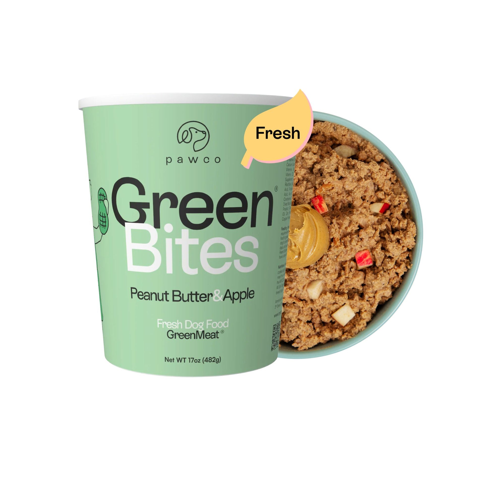 PawCo GreenBites Peanut Butter 17oz — plant-based fresh dog food with peanut butter & apple